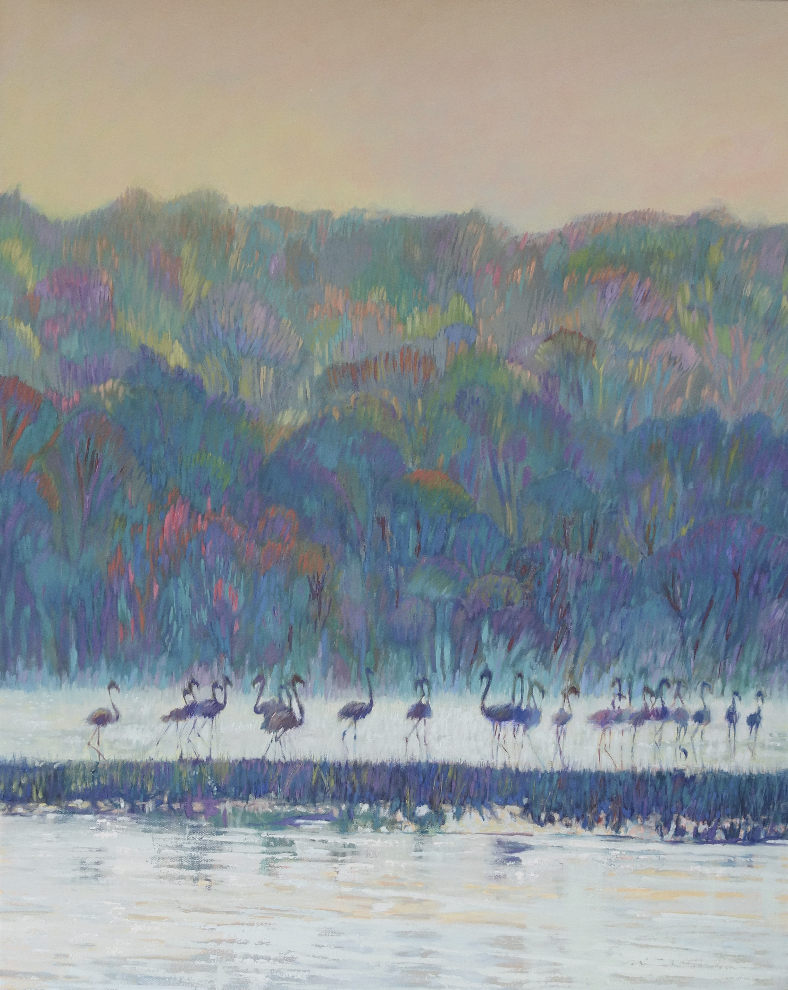 flamingos na lagoa de óbidos, oil on canvas, 80 x 100